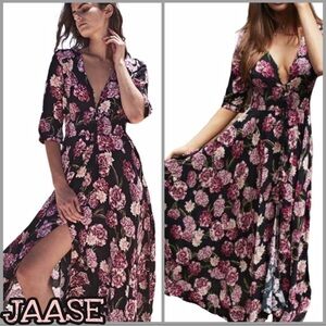 Jaase Indiana Floral Button Bodice Split Front Maxi Dress S Boho Gypsy Indie